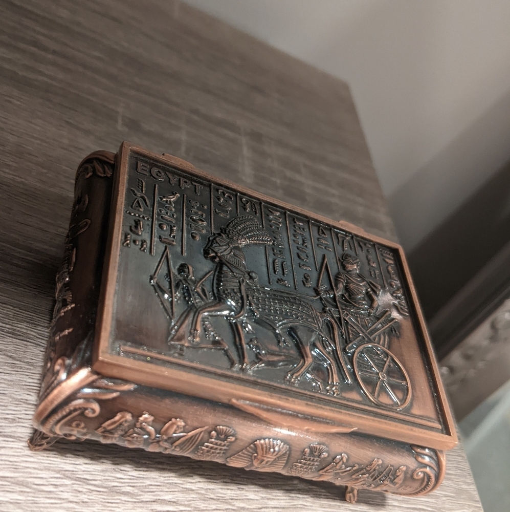 Egyptian Copper Wash Pewter Jewelry Trinket Box